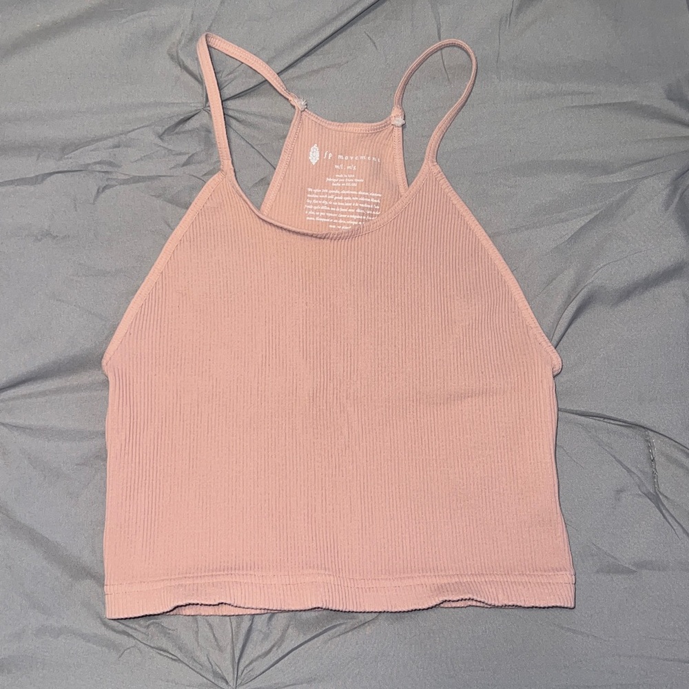 Free People Soft Pink Ribbed Stretch Racerback Cropped Workout Tank Top - Picture 4 of 8